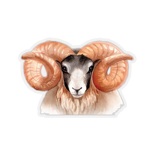 Big Ram Goat Sticker~Watercolor Kiss-Cut Laptop Decal~Clear Back Sticker~Farm Animals Decals