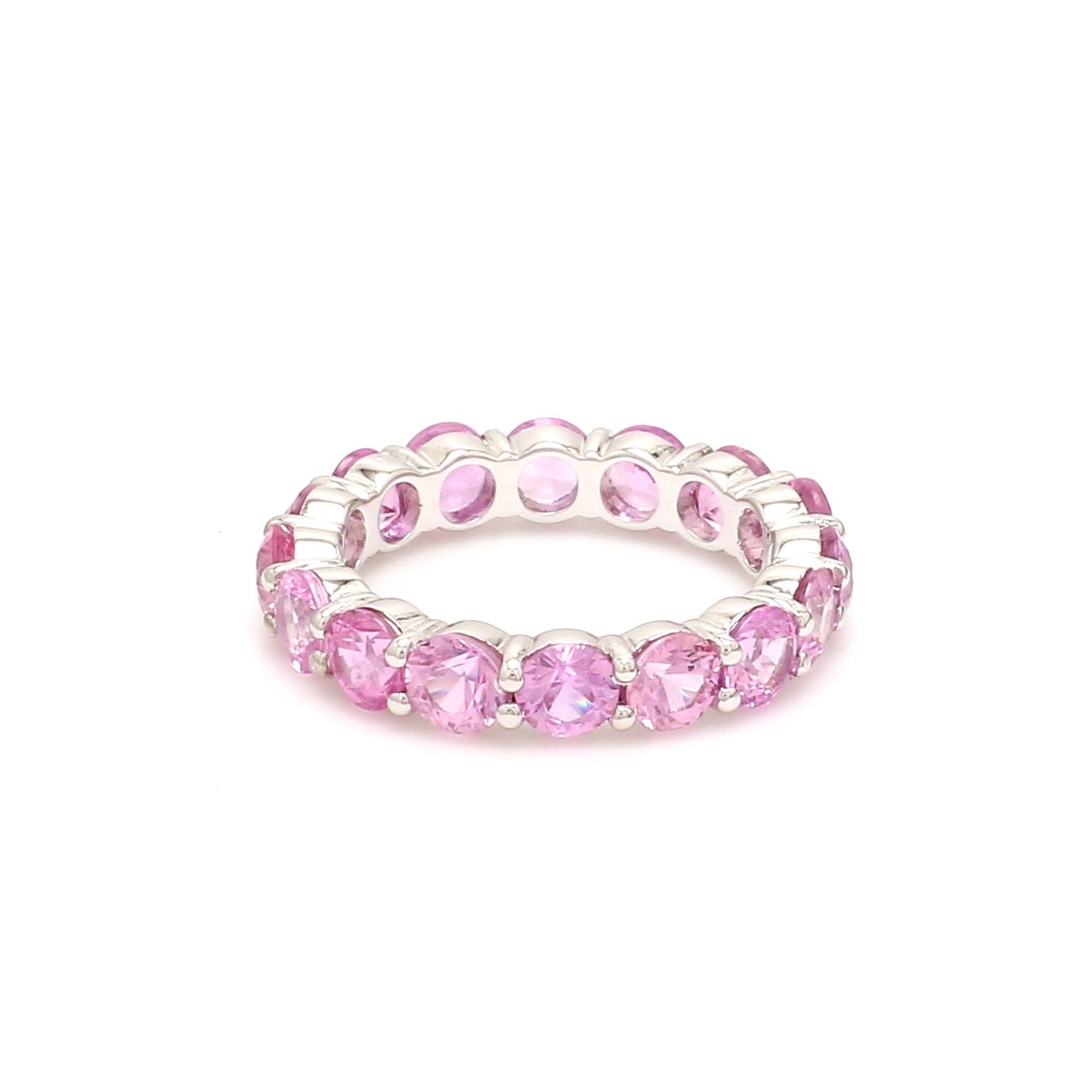 Natural Pink Sapphire Eternity Band Ring in 14K 18K Gold | 3.5mm Wedding Pink Promise