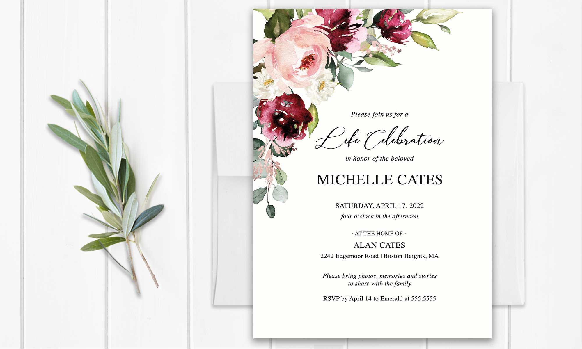 Celebration Of Life Invitation, Funeral Announcement, Memorial Invitations Template Floral Printed | Digital