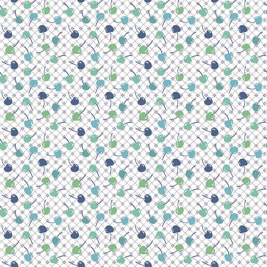 Lori Holt Cook Book Fabric By Riley Blake - Blue Cherry The 1/2 Yard Or Fat Quarter