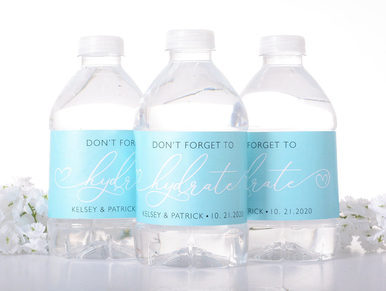 Hydrate Wedding Stickers, Waterproof Bottle Labels, Water Wraps, Custom Reception Decorations