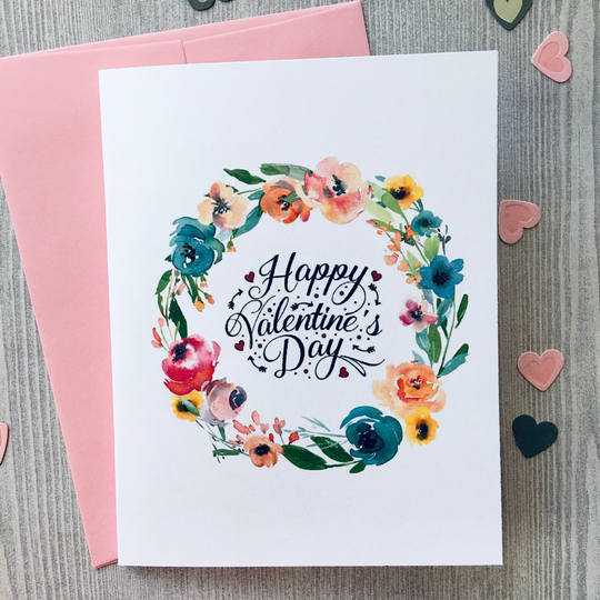 Watercolor Valentine Card, Flowers Cards, Handmade Card, Valentine's Day Card