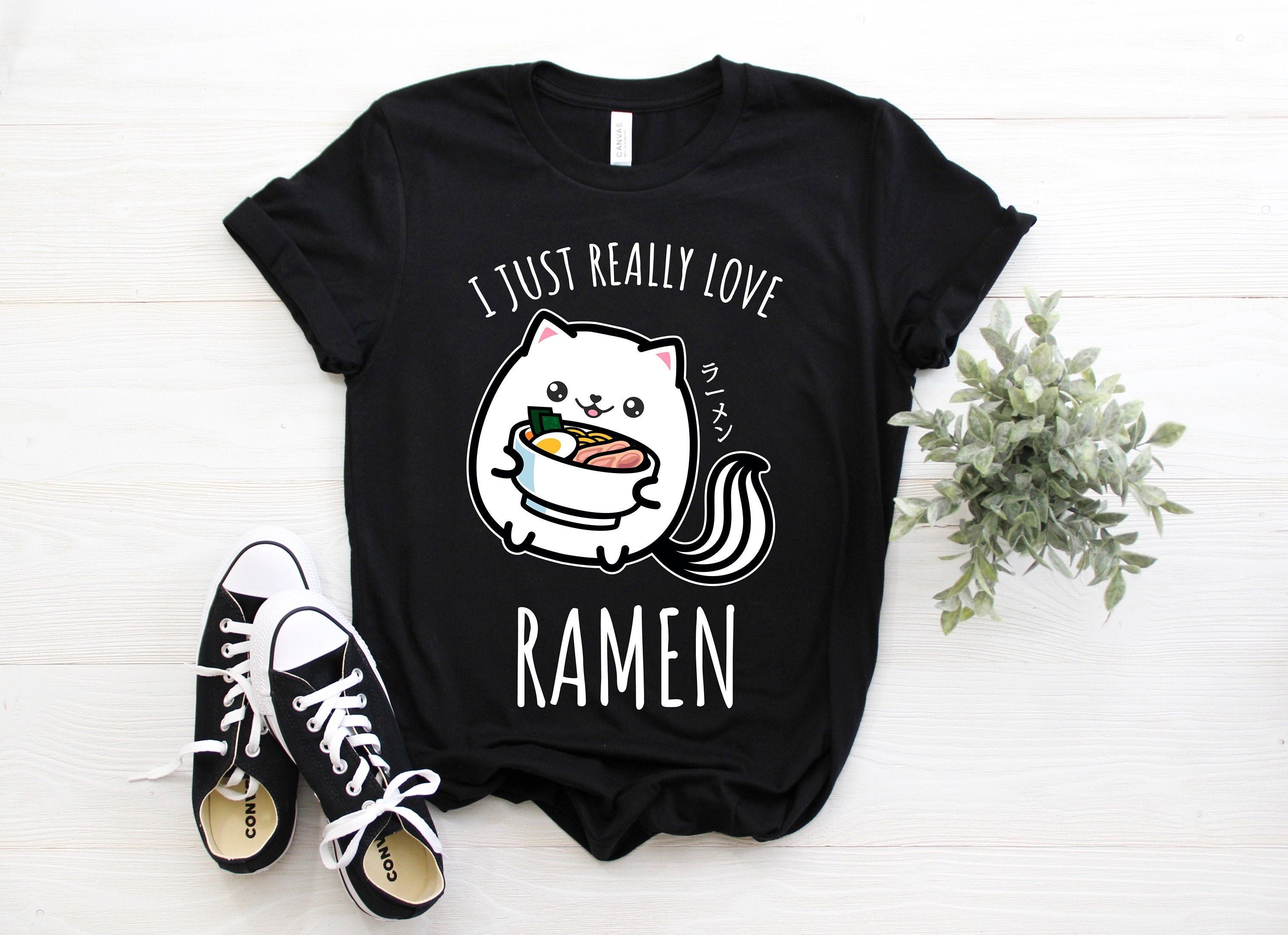 Cute Ramen Kitty Shirt, I Love Japanese Noodles Tank Top, Kawaii Asian Crop Tee, Cat Foodie Lover T Shirts, Food Bowl Gifts Party Present