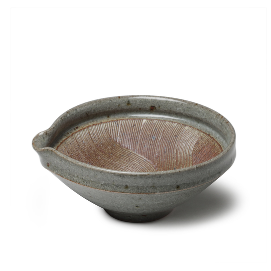 6.9 In. Mortar Bowl | Gray Japanese Pottery Suribachi Mash Bowl Salad Mixing Yamatada