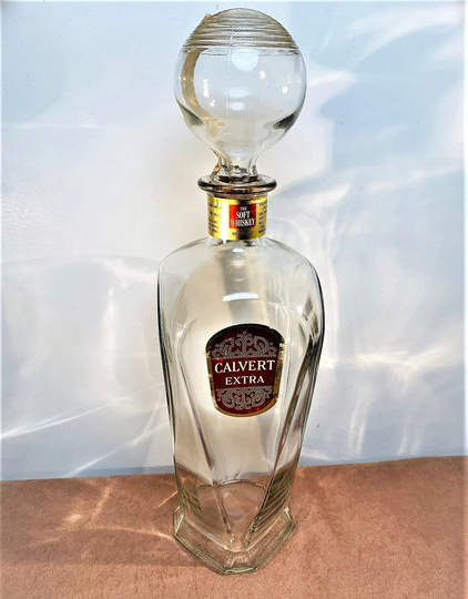 Vintage Large Calvert Extra Half Gallon Whiskey Bottle Tax Stamped, The Soft Bottle, Blended Ball Stopper