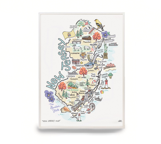 New Jersey Art, Map, Print, Unframed, Print Signed By Artist, Printed On Watercolor Paper