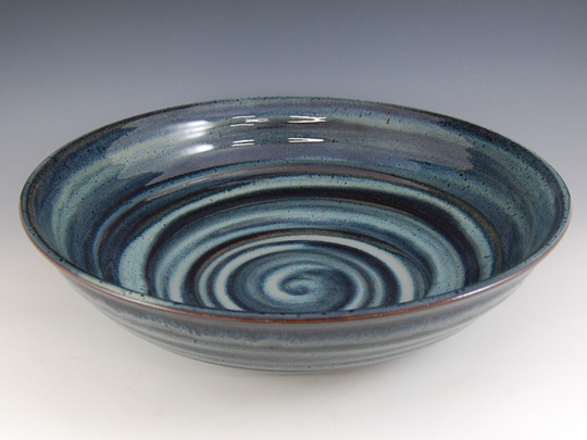 Made To Order - Seafood Serving Bowl, Accent Rustic Country Stoneware Pottery, Ceramic Tray in Mottled Blue Glaze, Apx 16"W X 4.38"H