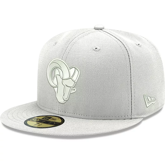 Men's New Era Los Angeles Rams White on White Ram Head 59FIFTY Fitted Hat, Size: 7, LAR White