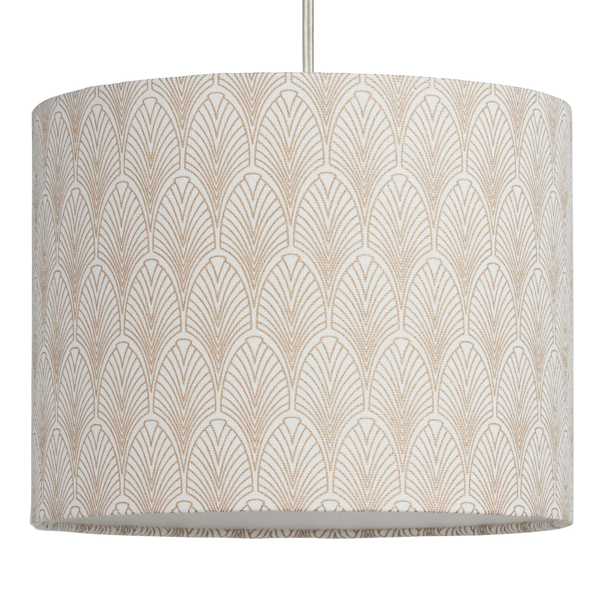 Gold Deco Fan Drum Table Lamp Shade: White/Gold - Cotton by World Market