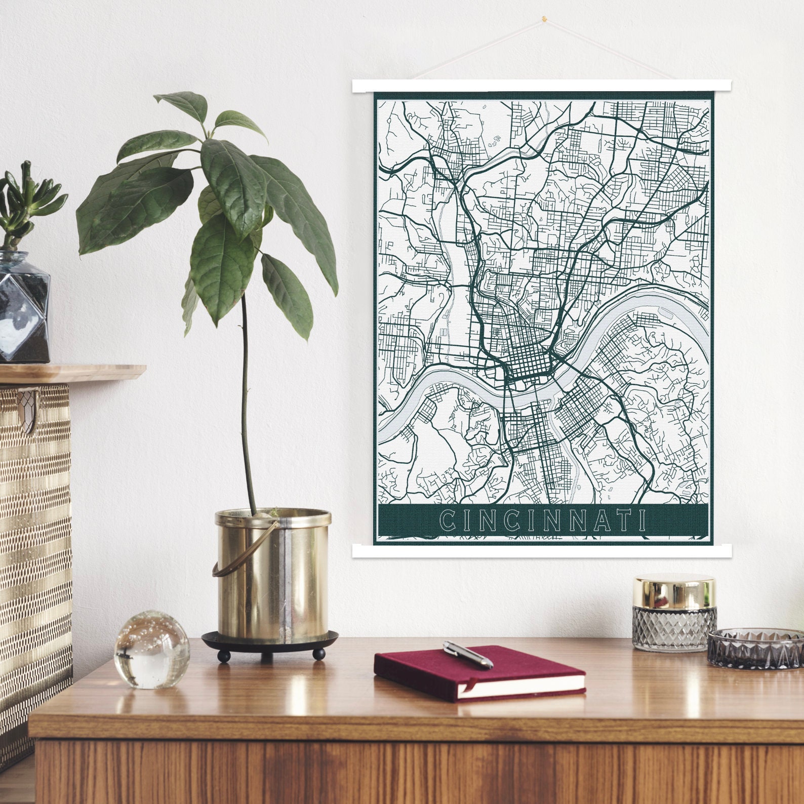Cincinnati Ohio Street Map Print | Hanging Canvas Of Printed Marketplace