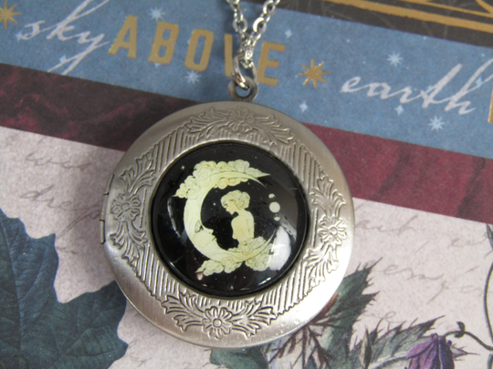 Moon Goddess Cloudy Night Photo Locket Witchy Woman Necklace Stainless Steel Chain Witch Woods Forest Fairy Cottagecore