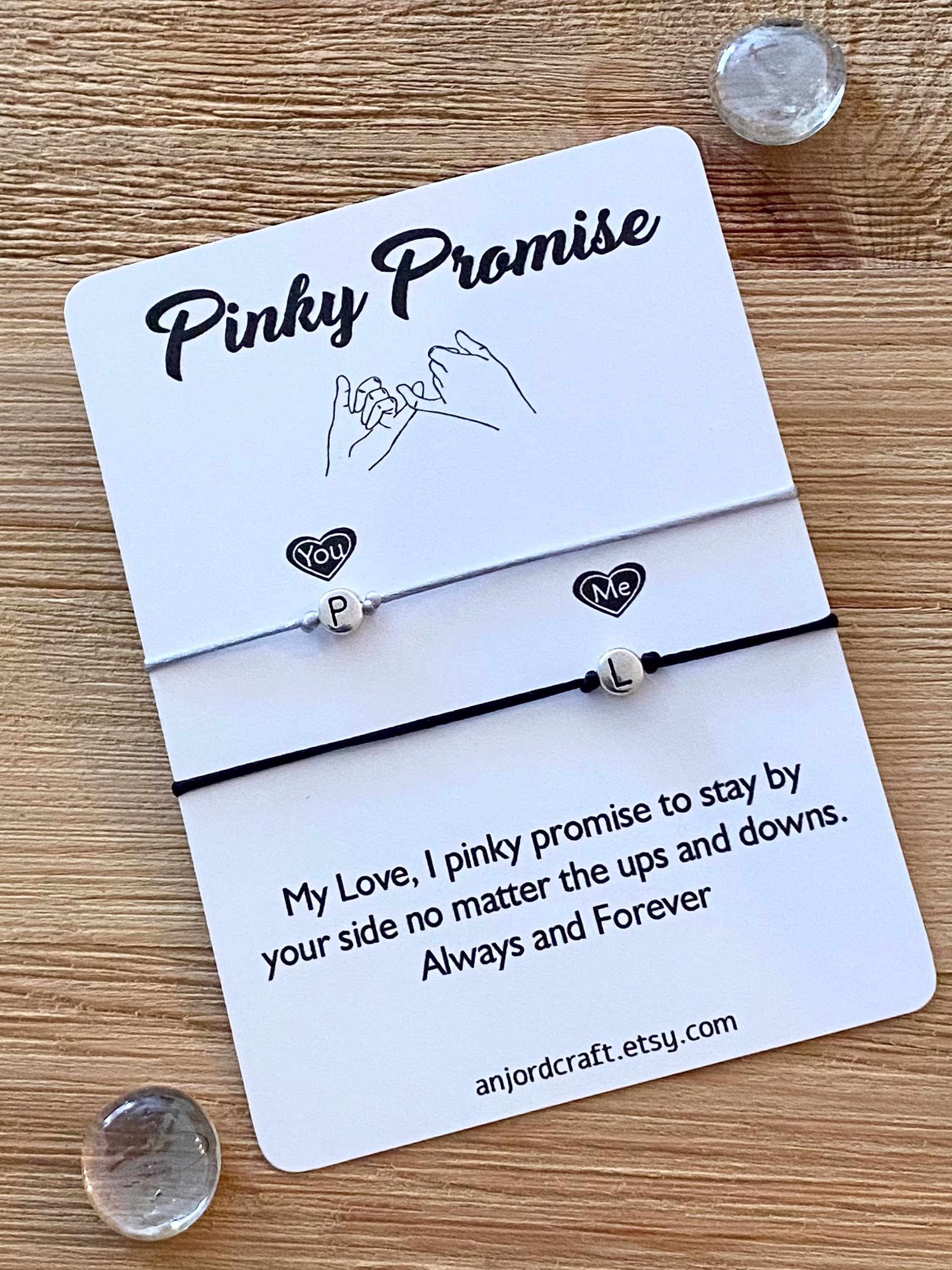 Pinky Promise Bracelet, Couples Initials Boyfriend Girlfriend Valentines Gift, His Hers Bracelet Set