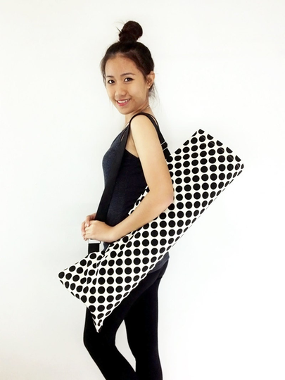 Handmade Yoga Mat Bag Sports Bags Tote Sling Bag Pilates Canvas With Black Dots