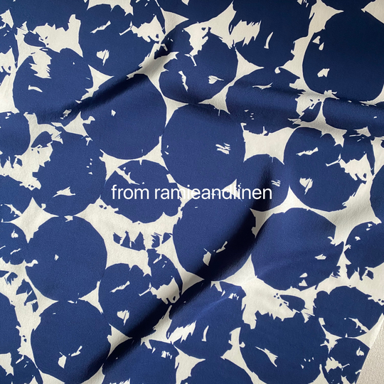 Silk Fabric, Cotton Blend, Blue Irregular Big Dots Print Designer Smooth & Drape Well, Half Yard By 57" Wide