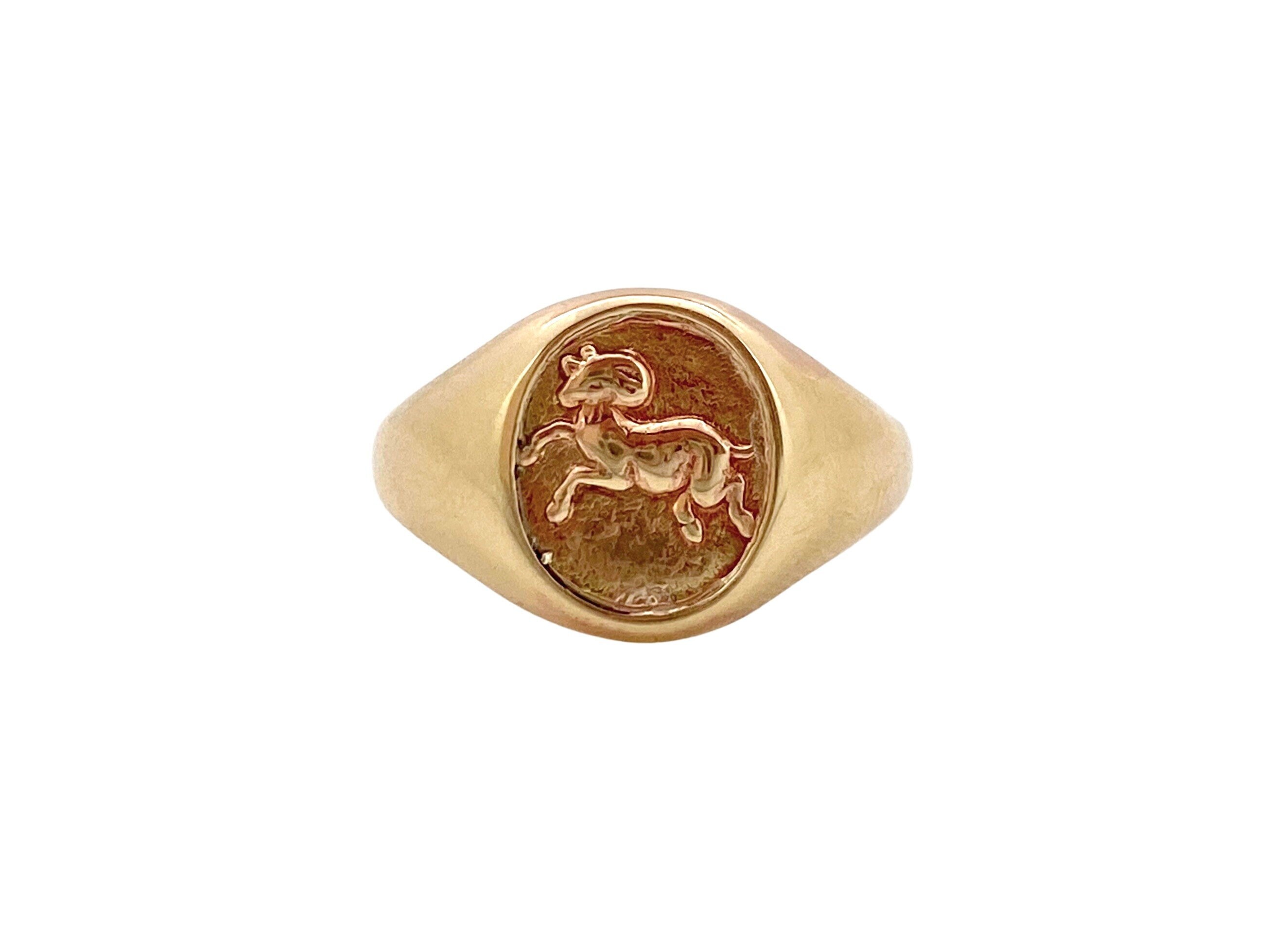 V I N T A G E/Seal The Deal Oval Aries Ram Wax Signet Antique 9Ct 9K 375 Yellow Gold Size 7.25