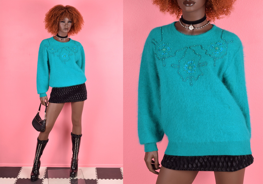 90S Angora Blend Ribbon Work Sweater/ Small/ 1990S