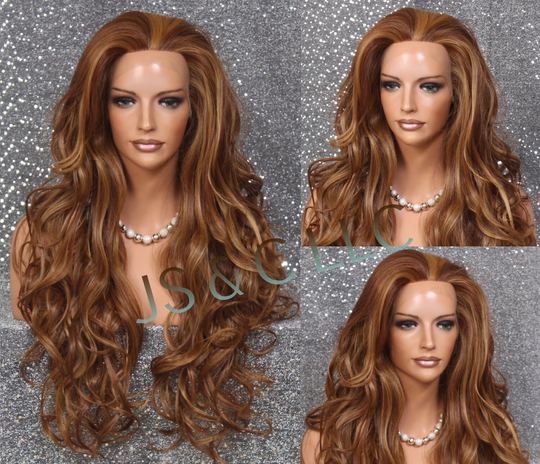 Free Parting Human Hair Blend Full Swiss Lace Front Wig Long Layered Curly Ginger Auburn Mixed For Everyday Wear