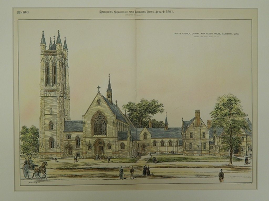 Trinity Church Chapel, Parish Home, Hartford, Connecticut, 1891. Frederick C Withers, Architects. Hand Colored, Original Plan. Architecture