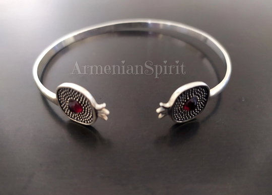 Armenian Jewelry Cuff Bracelet 925 Silver With Pomegranate Red Lab Stone Bracelets