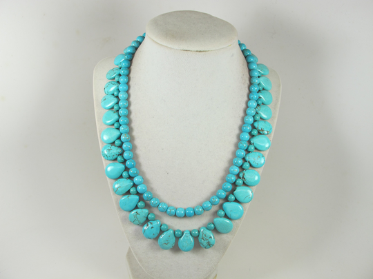 Chunky Statement Turquoise Necklace, Double Strand Big Stone Beads, Turquoise Jewelry, Bonus Earrings