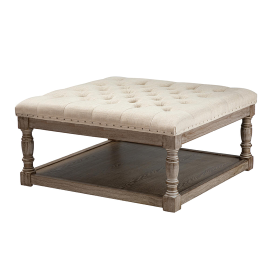 Square Ivory Tufted Danby Upholstered Ottoman: Natural by World Market