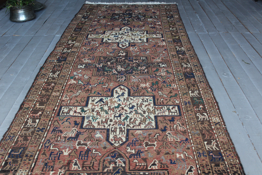 3'4"x10'5" Ft Runner, Vintage Turkish Embroidered Kilim Runner Rug, Ethnic Bohemian Rug
