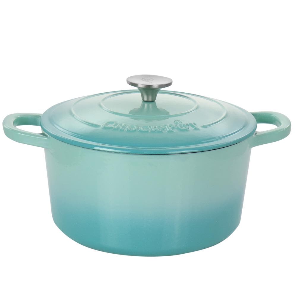 Oster Crock-Pot Artisan 2 Piece 5 -Quart Enameled Cast Iron Dutch Oven in Aqua Blue | 849115145M