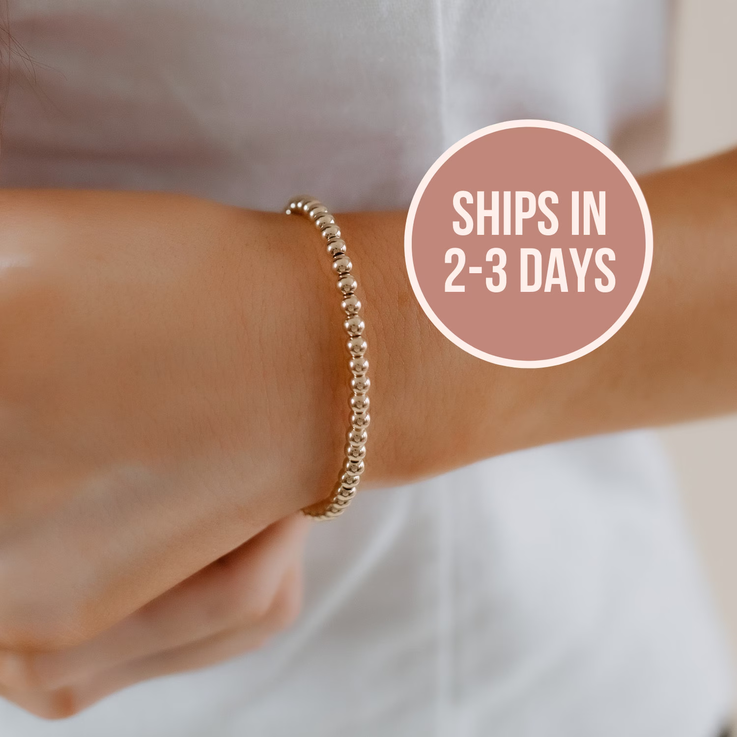 Bobbi Beaded Bracelet, High Quality Gold Bead Water Resistant Anti Tarnish Custom Stacking Bracelets, Ball Bracelet