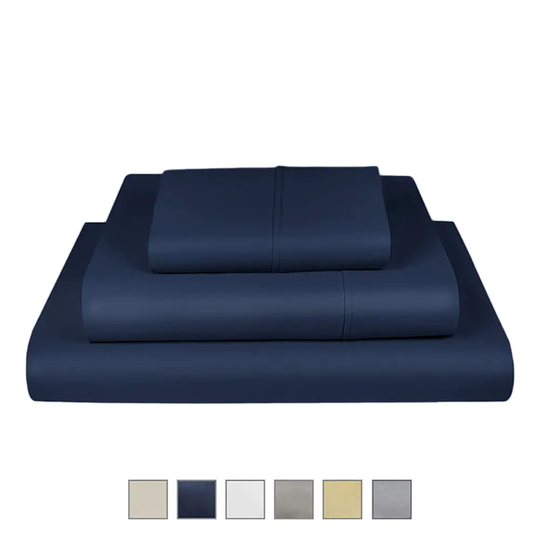 Fisher West New York Twin 500-Thread Count Cotton Polyester Blend Navy 4-Piece Bed Sheet in Blue | 810018902032