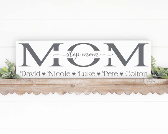 Birthday Gift For Step Mom | Bonus From Kids Blended Family Rustic Wood Sign Wall