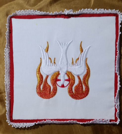 Holy Spirit With Blended Flame Handmade Chalice Pall 100% Linen