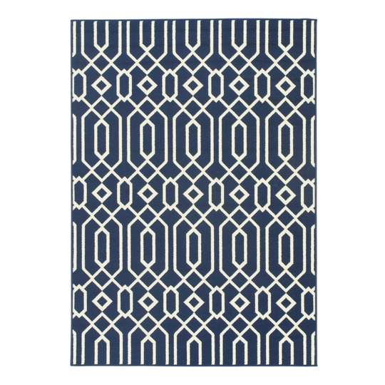 Navy Blue and White Geometric Cortes Indoor Outdoor Patio Rug by World Market