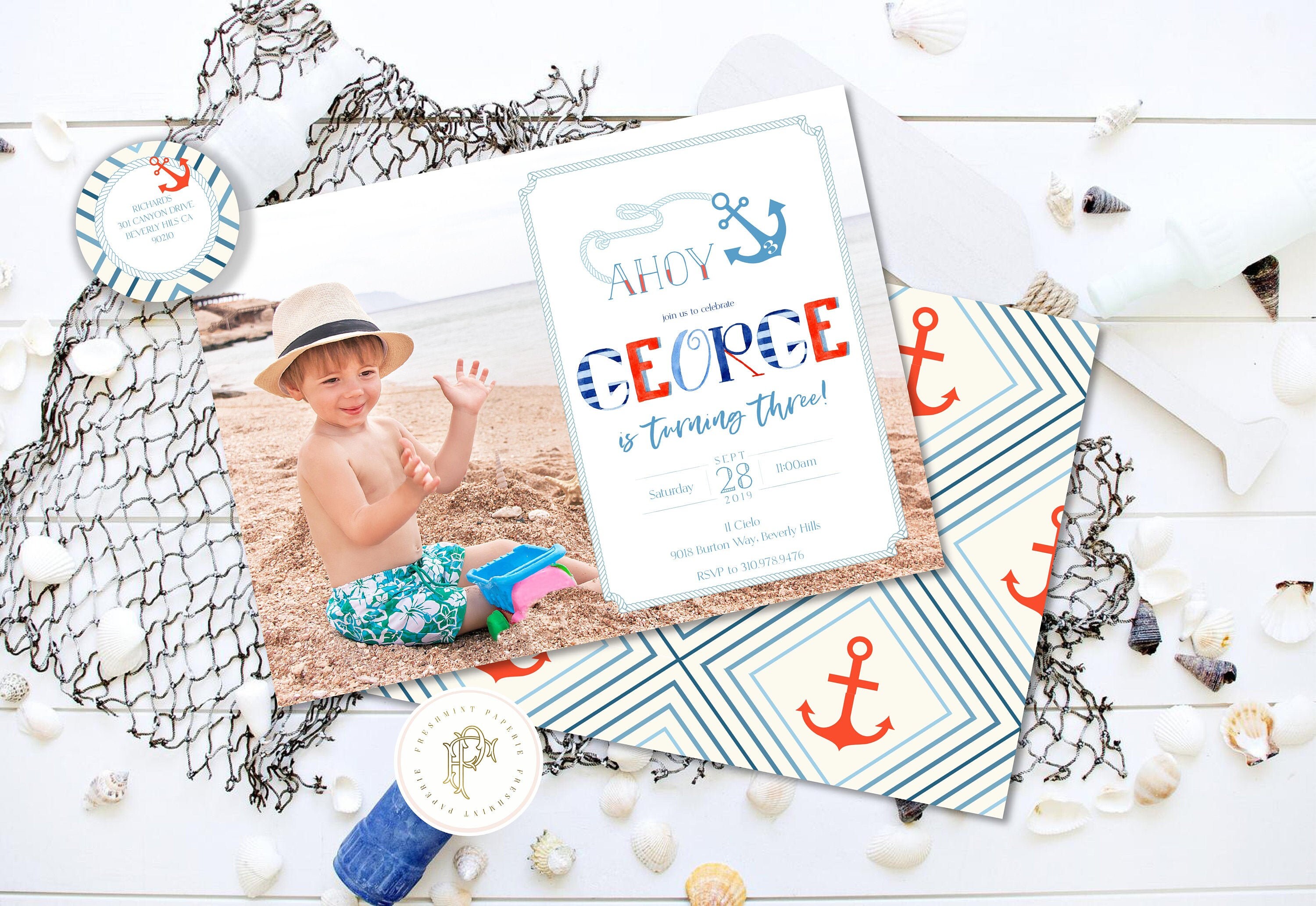 Nautical Birthday Invitations, Boys Invitation, Ahoy Party Anchor Picture