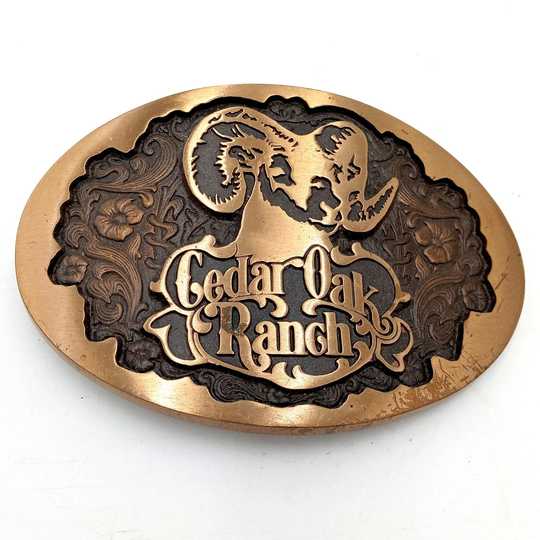 Cedar Oak Ranch Belt Buckle Vintage Sheep Ram Cowboy Country Western