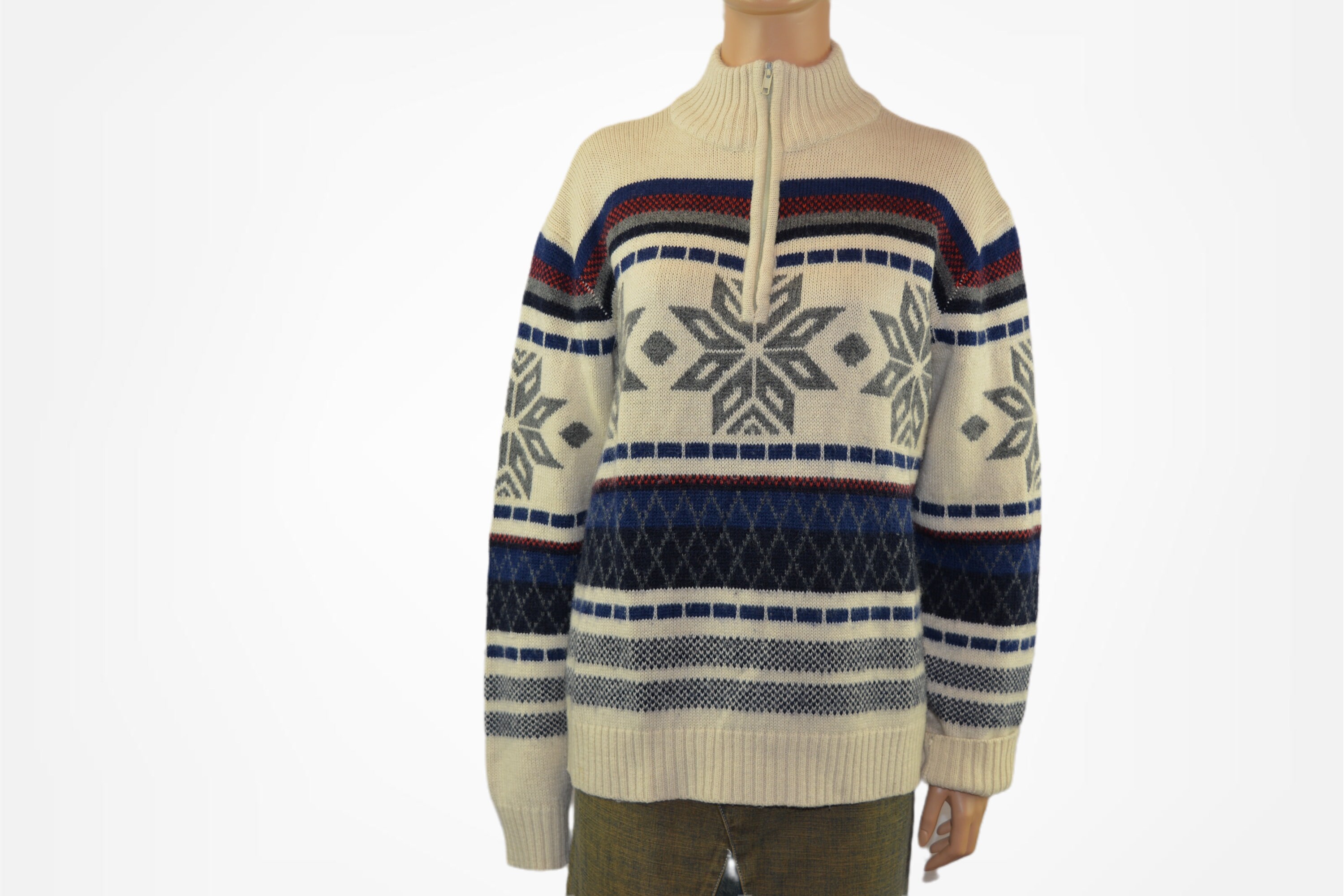 Wool Blend Sweater Vintage Geometric Pattern Pullover Size Xl