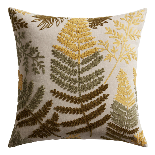 Ivory and Green Embroidered Fern Throw Pillow by World Market