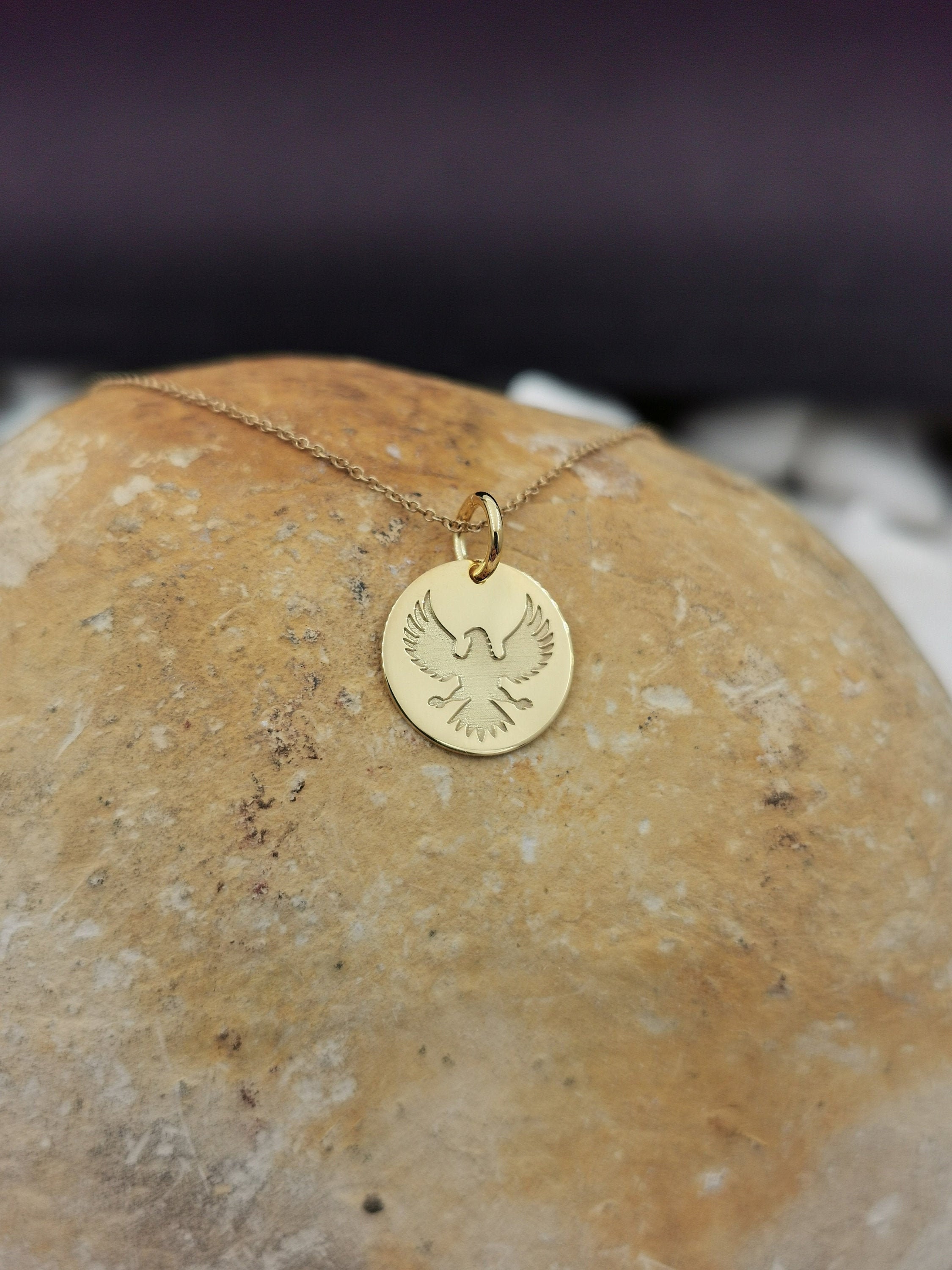 Dainty 14K Solid Gold Eagle Necklace, Personalized Pendant, Bird Jewelry
