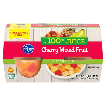 Kroger Cherry Mixed Fruit in Juice - 4.0 oz x 4 pack