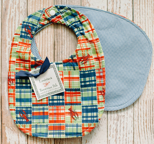 Crawfish On Plaid Reversible Bib Or & Burp Cloth Set