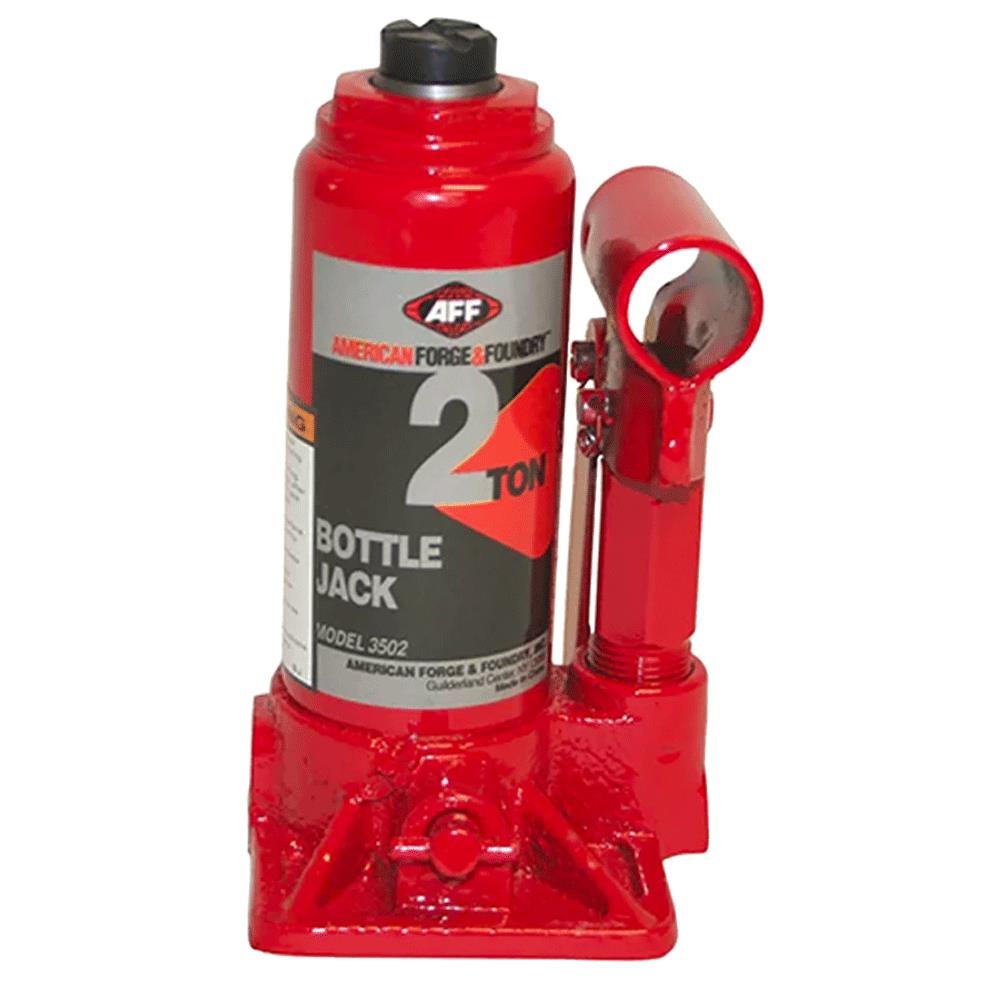 American Forge & Foundry Heavy Duty 2 Ton Bottle Jack, Manual, Machine Hardened Steel Saddles, Centered Pumps and Rams | 3502