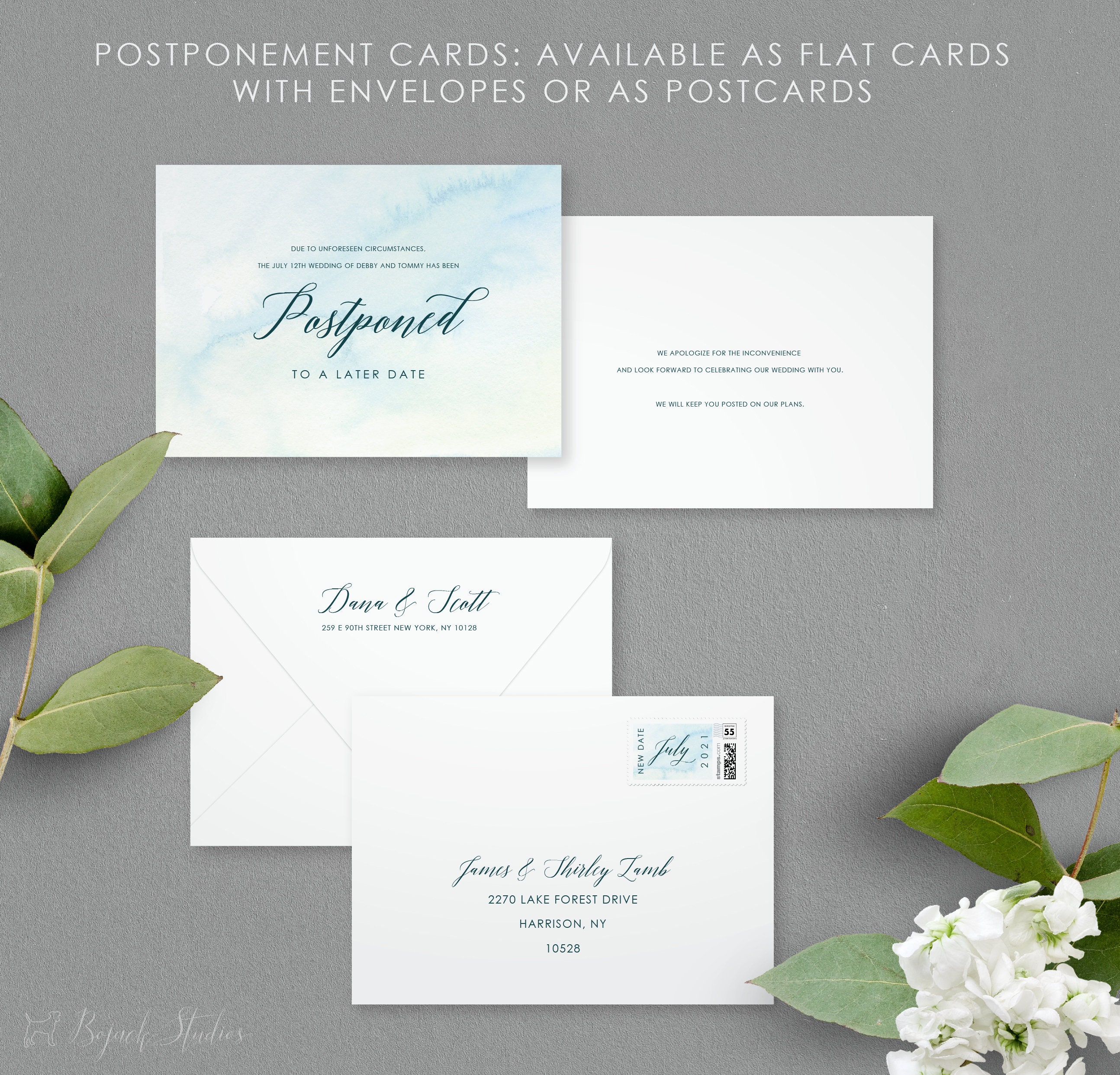 Postponement, Postponed, Change Of Plans, Canceled , Rescheduled Wedding, Paper Invitation, Custom Printable, Art Deco, Sky
