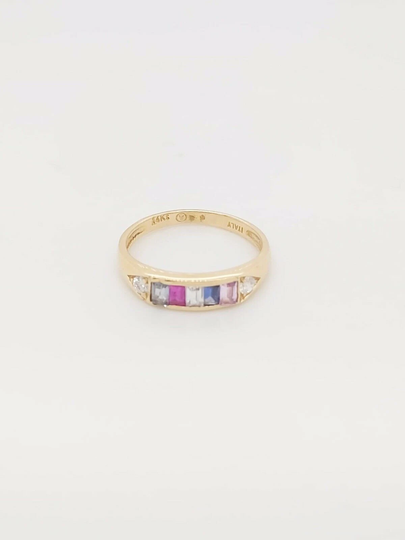 14K Yellow Gold Women's Multi Color Birthstone Ring With Cz