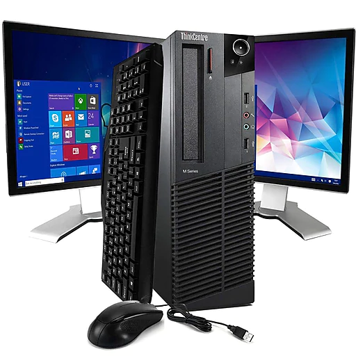 Lenovo ThinkCentre M92 Refurbished Desktop Computer with Dual 19" Monitors, Intel i5, 16GB Memory, 500GB HDD, Windows 10 Pro