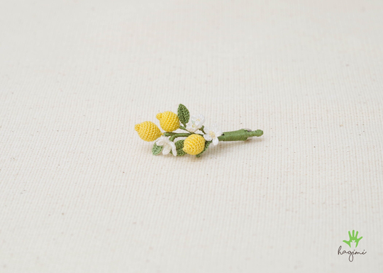 Lemon Crochet Brooch, Handmade Lemon Flower Pin, Brooch