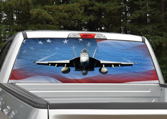 Fighter Jet American Flag Air Force Rear Window Graphic Decal | Perforated