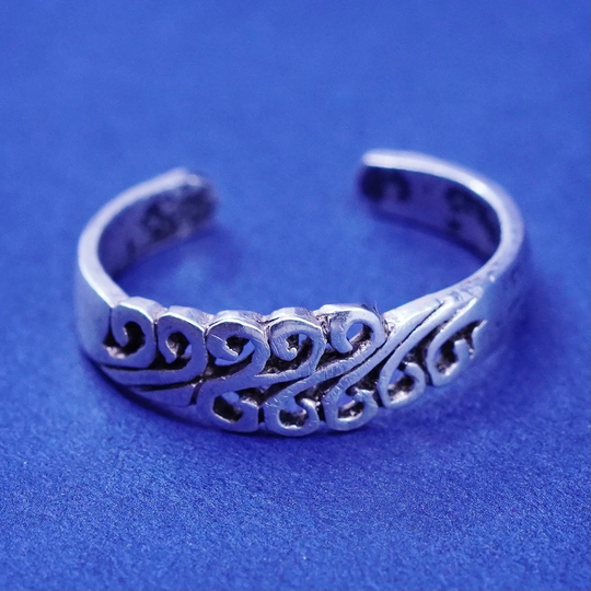 Size 4, Vintage Sterling Silver Handmade Ring, 925 Filigree Open Band, Stamped