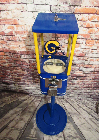 Vintage Gumball Candy Machine + Stand Restored Los Angeles Rams Inspired Gift Man Cave Living Room Decor Football Fan Sport Collectibles