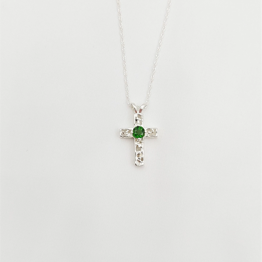 sterling Silver Cross & Chrome Diopside Pendant