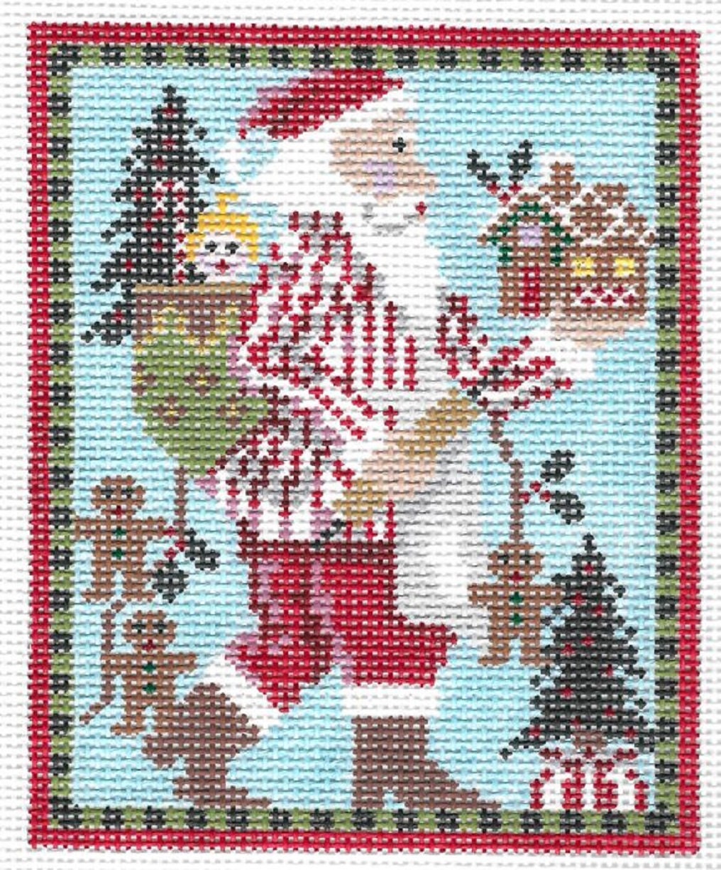 Needlepoint Handpainted Kelly Clark Christmas Mister Baker Santa Claus 5x7 -Free Us Shipping