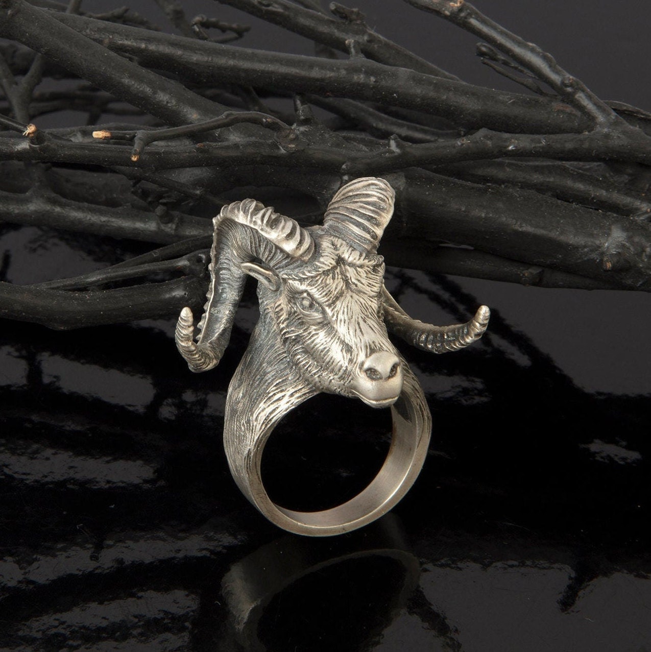 Silver Ram Ring, American Animal Statement Rings, Gift For Men, Signet Ring Man, Aries Christmas Gifts, Black Friday